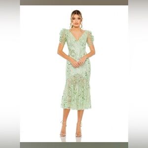 Mac Duggal Style #68266 Sheer Skirt Puff Sleeve Dress NWT Size 4